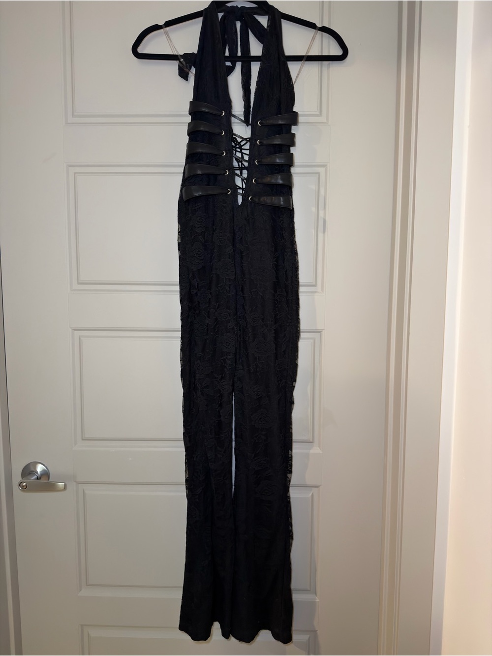 Black Lace Halter Corset Lace-Up Jumpsuit
